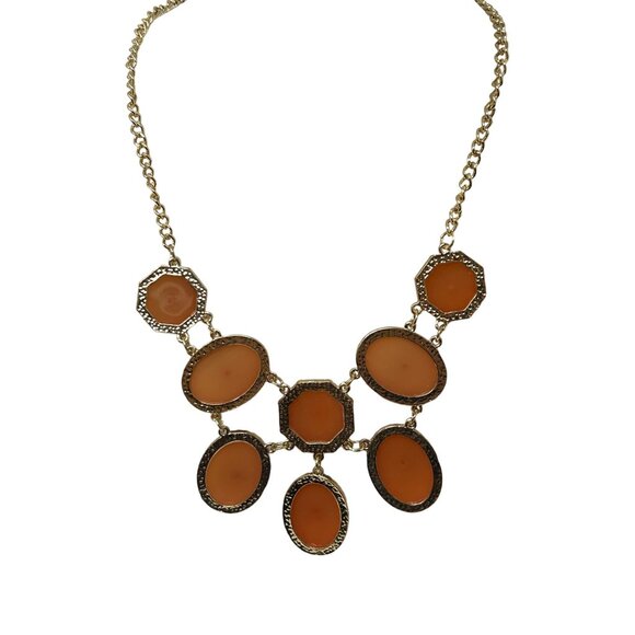 Vintage Charming Charlie Orange Acrylic Stones w/Gold Tone Accents & Chain - Picture 4 of 6